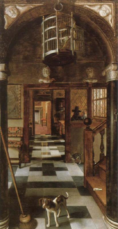 Samuel van hoogstraten a view down a corridor oil painting picture